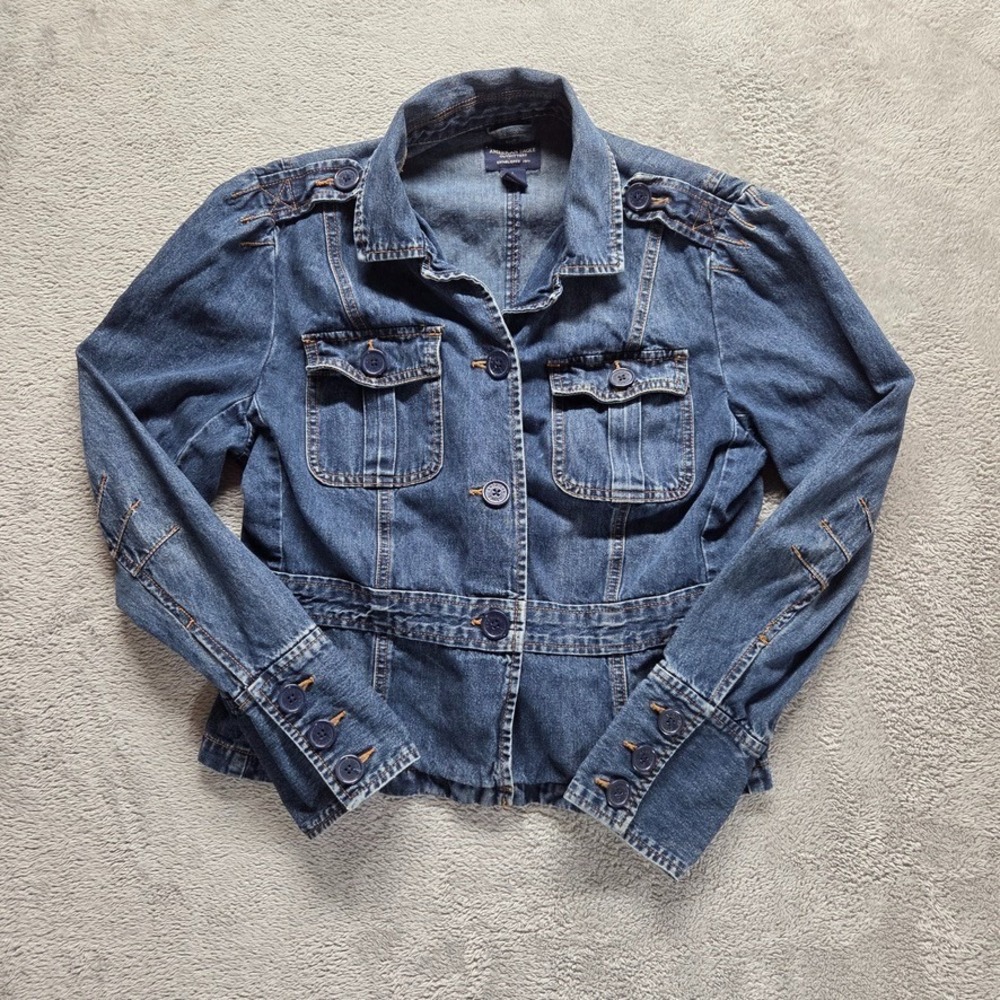 Vintage American Eagle Jacket Womens Large Blue Long Sleeve Y2K Denim